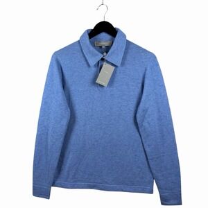 NWT $350 Neiman Marcus 100% Cashmere Blue Polo Sweater Men's S Button‎ Pullover